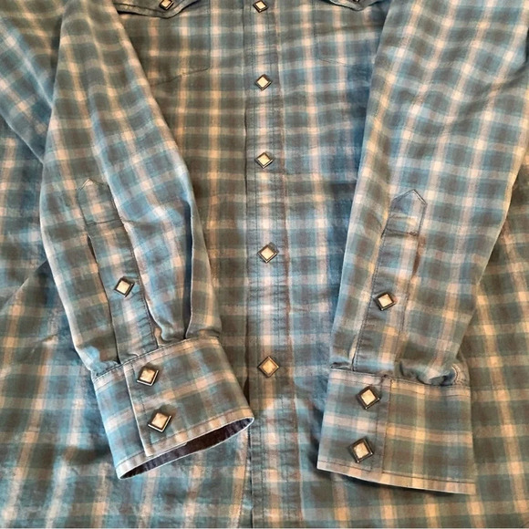Cody James Men’s Sm Blue Gray Plaid Western Diamond Pearl Snap Button Up Shirt - Picture 8 of 12